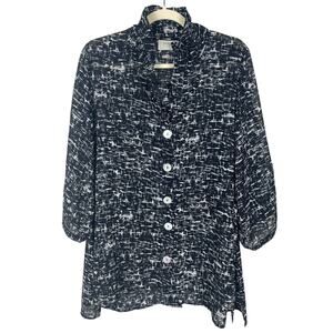 INAE Collection Abstract Print Tunic Top Button Front Flexible Collar Size Small